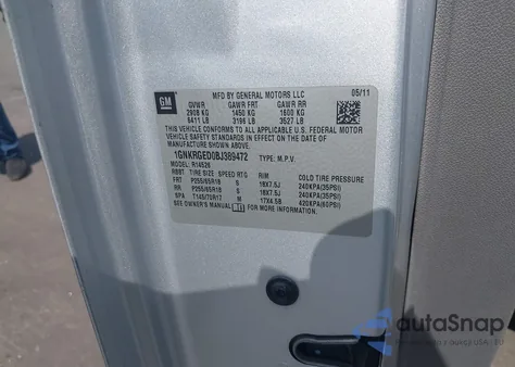 2011 Chevrolet Traverse 1Lt from USA, damaged, VIN 1GNKRGED0BJ389472